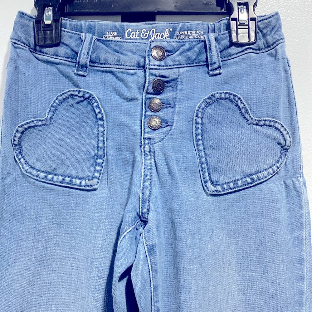 Cat & Jack Flare Super Stretch Heart Designed Pockets Girls Blue Jeans Size 10 ! - Picture 3 of 12